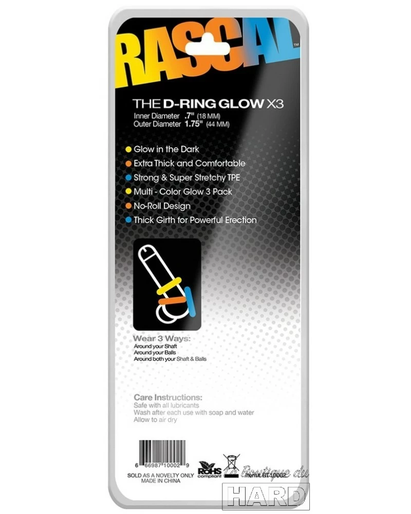 Boneyard Lot De 3 Cockrings Colorés D-Ring Glow 6 Boneyard Lot De 3 Cockrings Colorés D-Ring Glow – Image 4