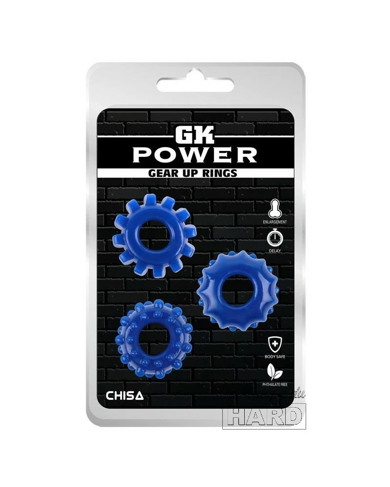 GK Power Lot De 3 Cockrings Souples Gear Up Bleus 4 GK Power Lot De 3 Cockrings Souples Gear Up Bleus – Image 2