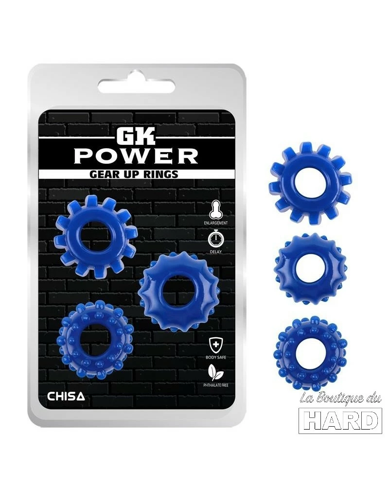GK Power Lot De 3 Cockrings Souples Gear Up Bleus 5 GK Power Lot De 3 Cockrings Souples Gear Up Bleus – Image 3