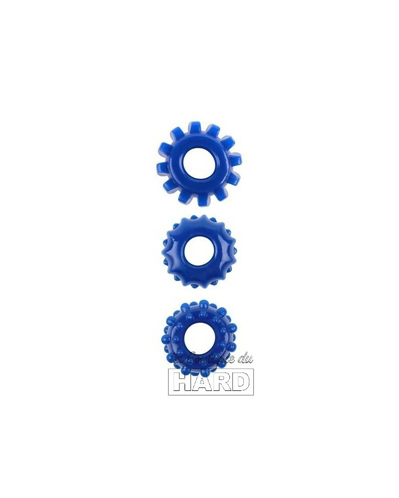GK Power Lot De 3 Cockrings Souples Gear Up Bleus 3 GK Power Lot De 3 Cockrings Souples Gear Up Bleus