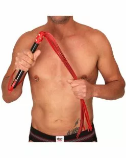 The Red Martinet Long Lanières En Cuir Et Manche En Bois 80cm Rouge-Noir